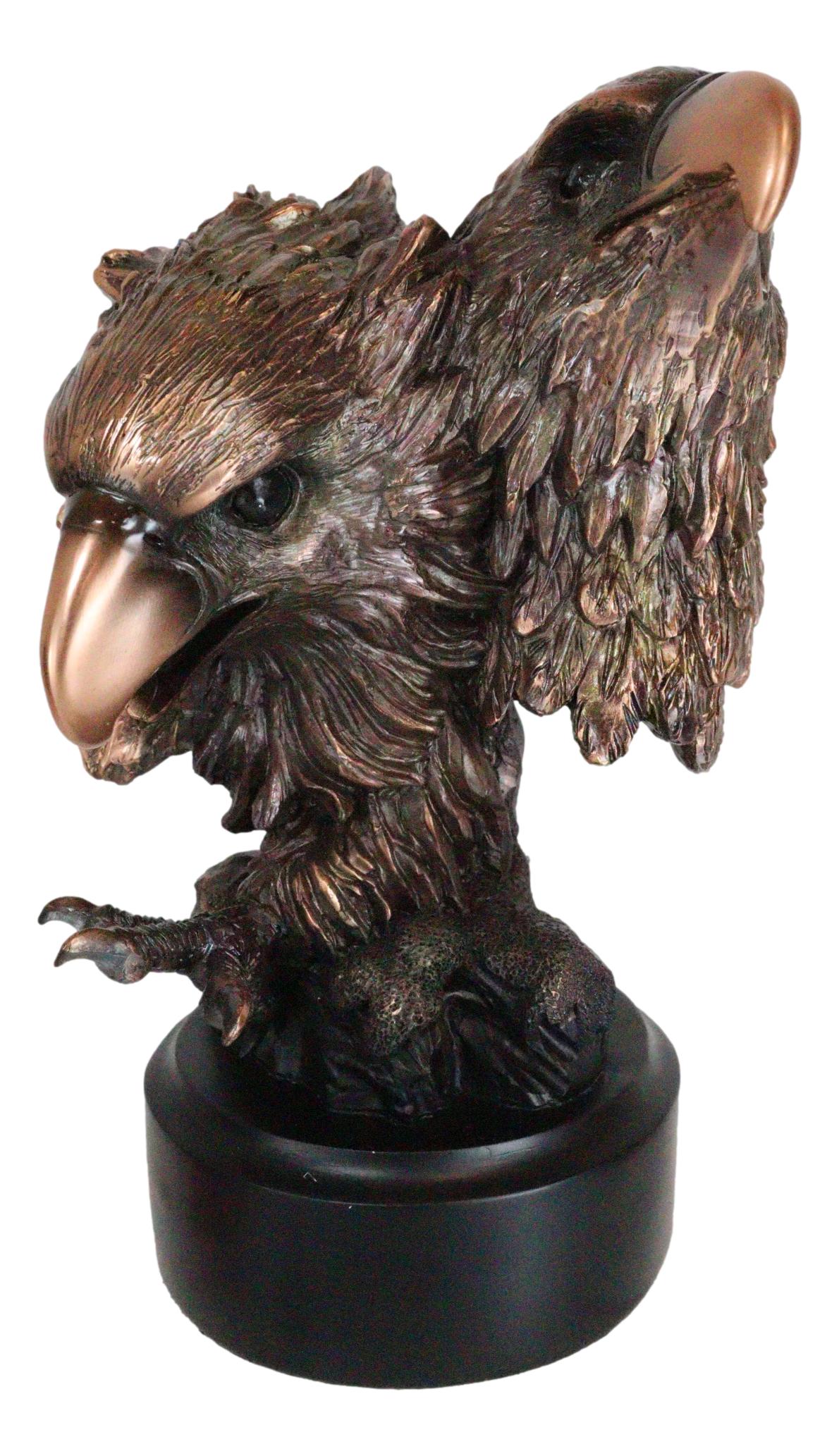 2 American Bald Eagle Heads w/ Talons Bronzed Resin Figurine