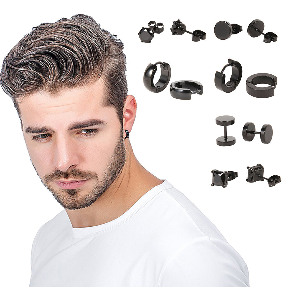 6 Pairs Stainless Steel Earrings for Men