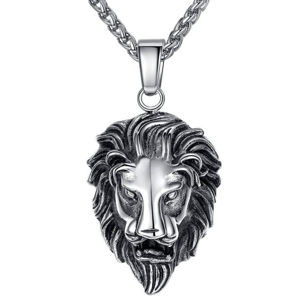 Men's Stainless Steel Lion Biker Pendant Necklace