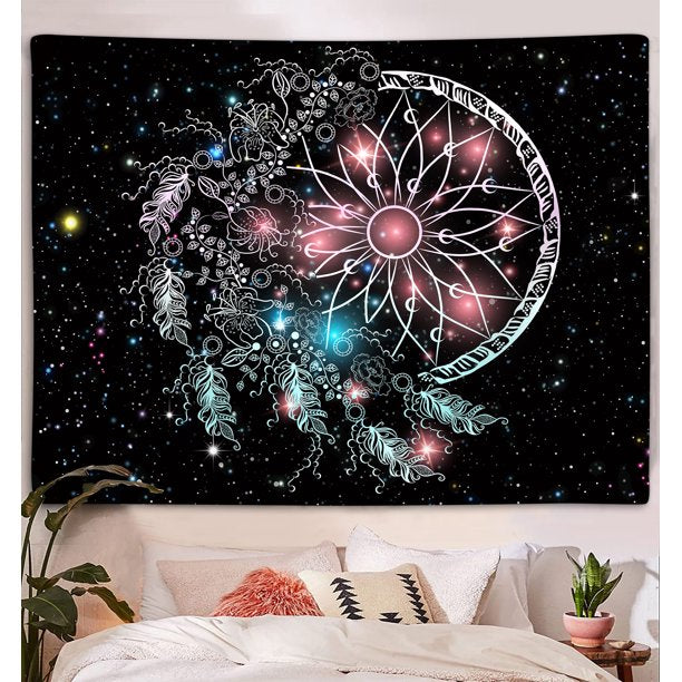 Colorful Pink Dreamcatcher Feather Galaxy Tapestry 60X40inches