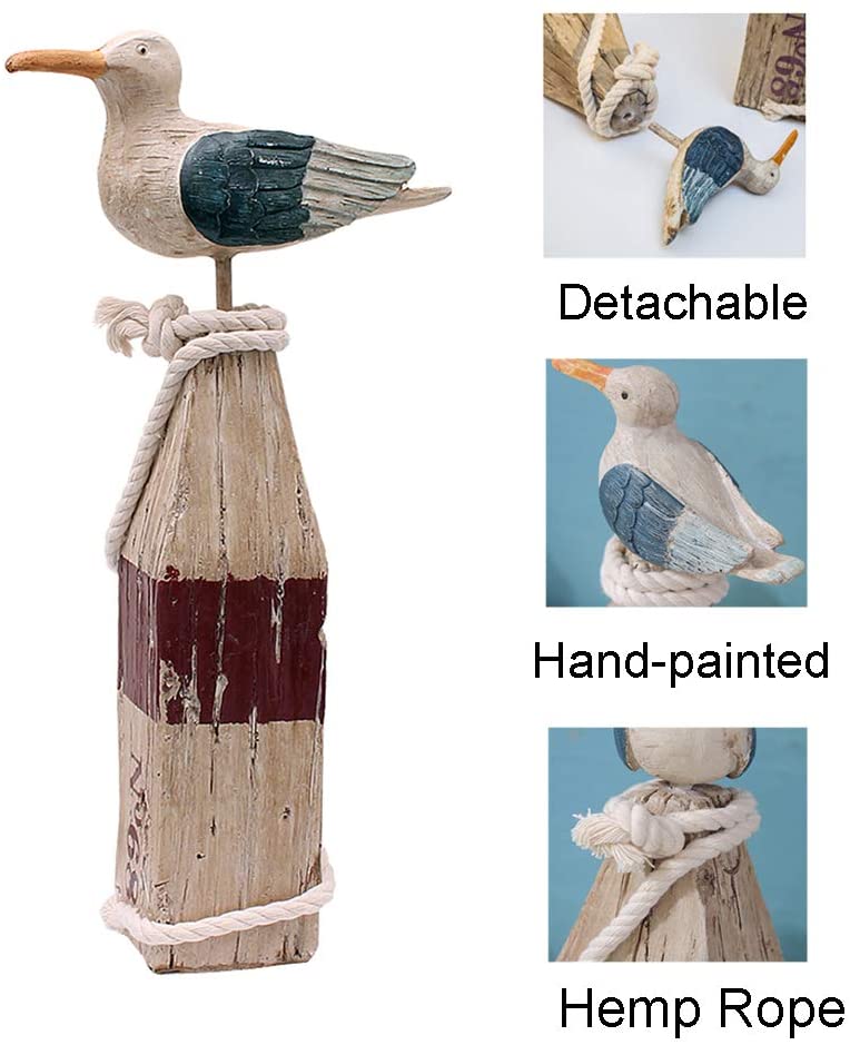 15.5" Seagull Statue Sitting on a Pillar Hand Carved for Home Decoration