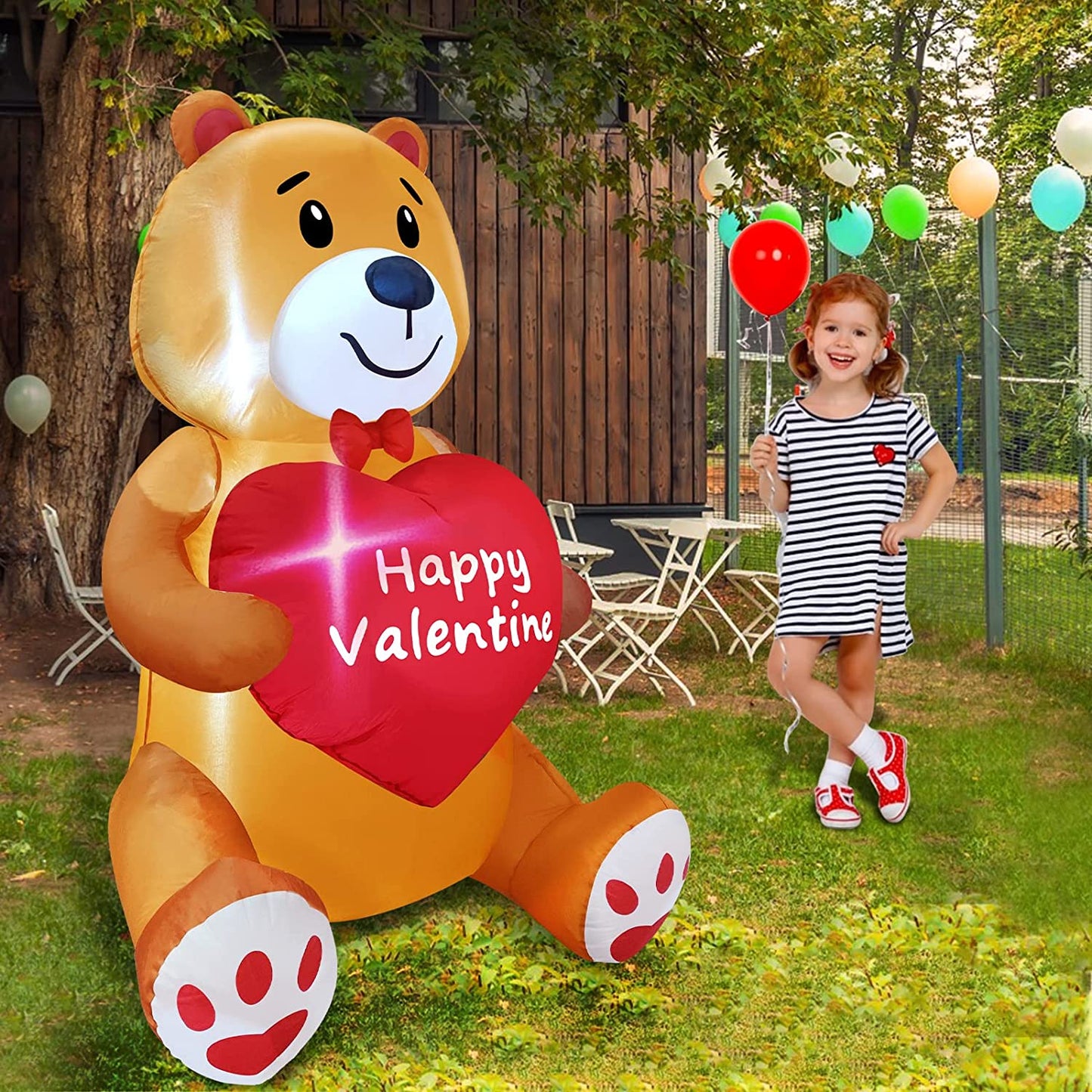 4 Ft Valentine's Day Inflatable Outdoor Teddy Bear Holds Love Heart LED Lighted