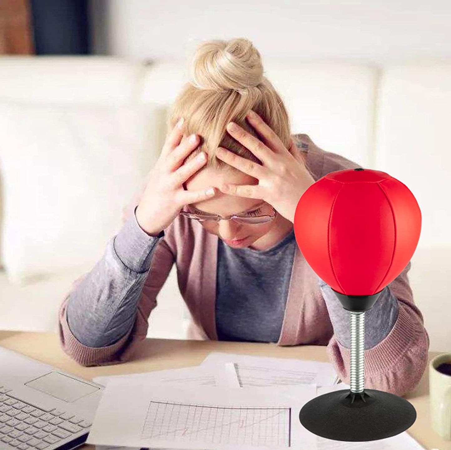 Stress Buster Desktop Punching Bag - Suctions to Your Desk, Heavy Duty