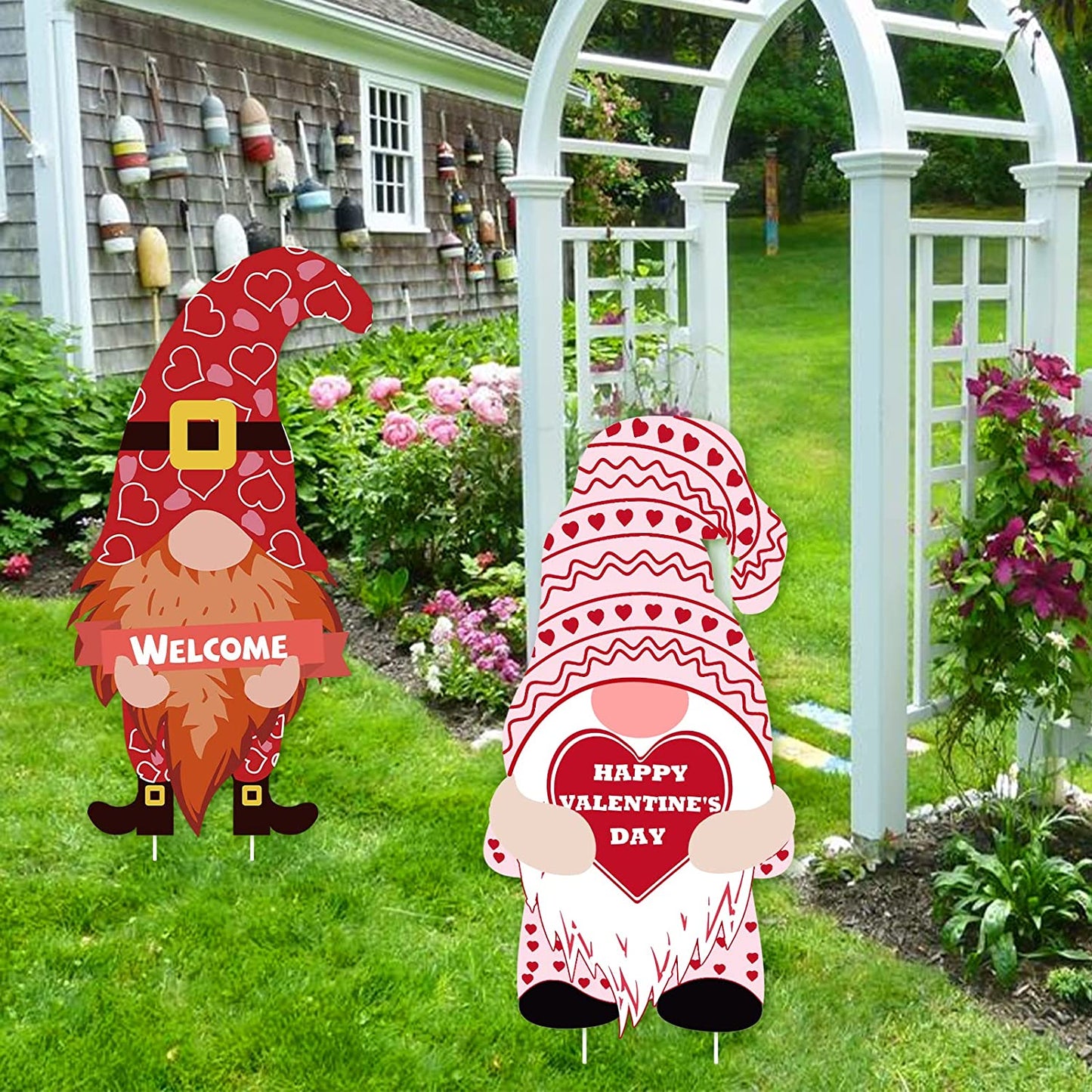 Valentines Day Decorations Outdoor Yard Signs - 2pcs Gnome Lawn w/ Stakes