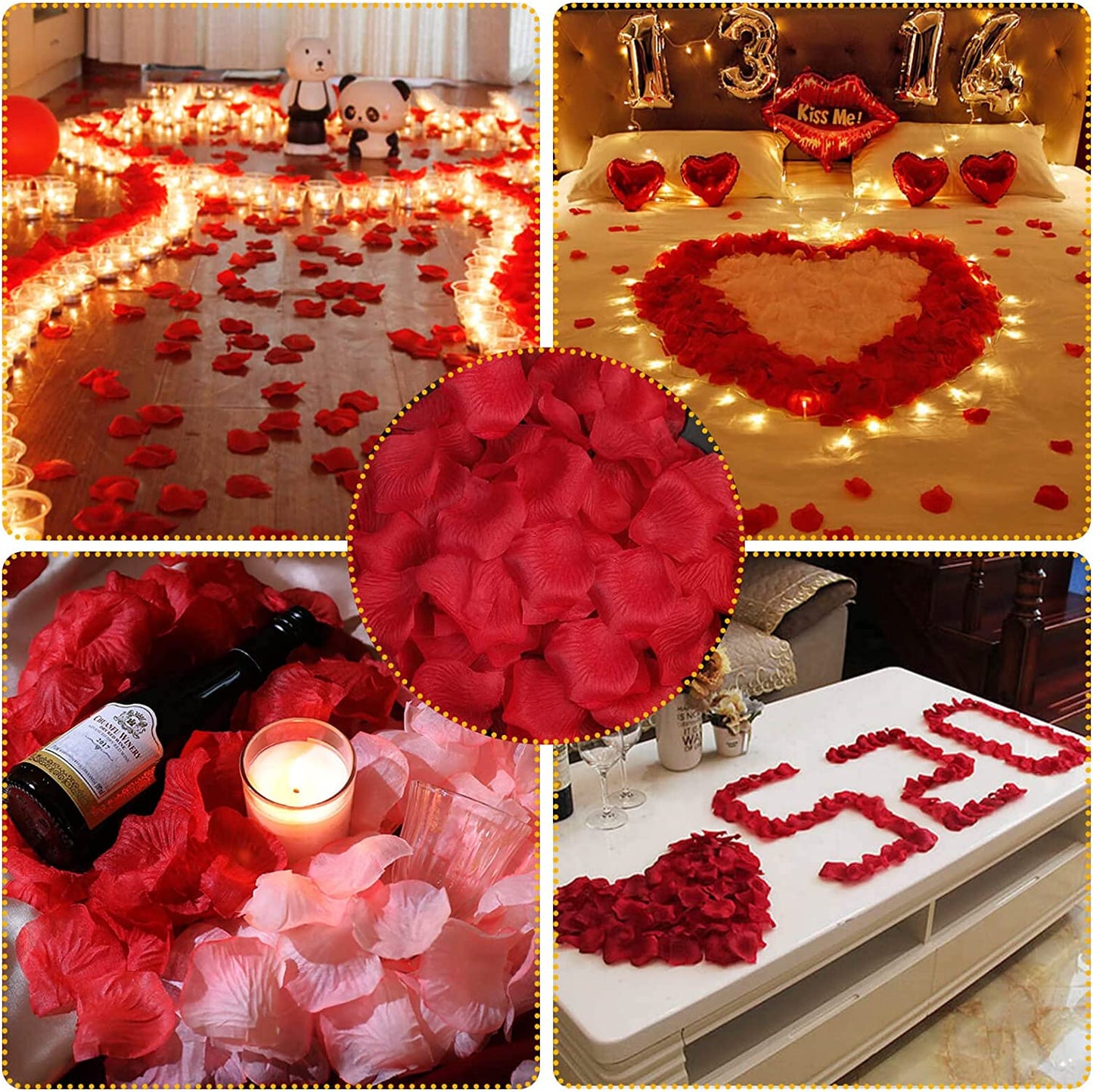 3000Pcs Rose Petals with 36Pcs LED Tea Lights Candles, Valentine's Day