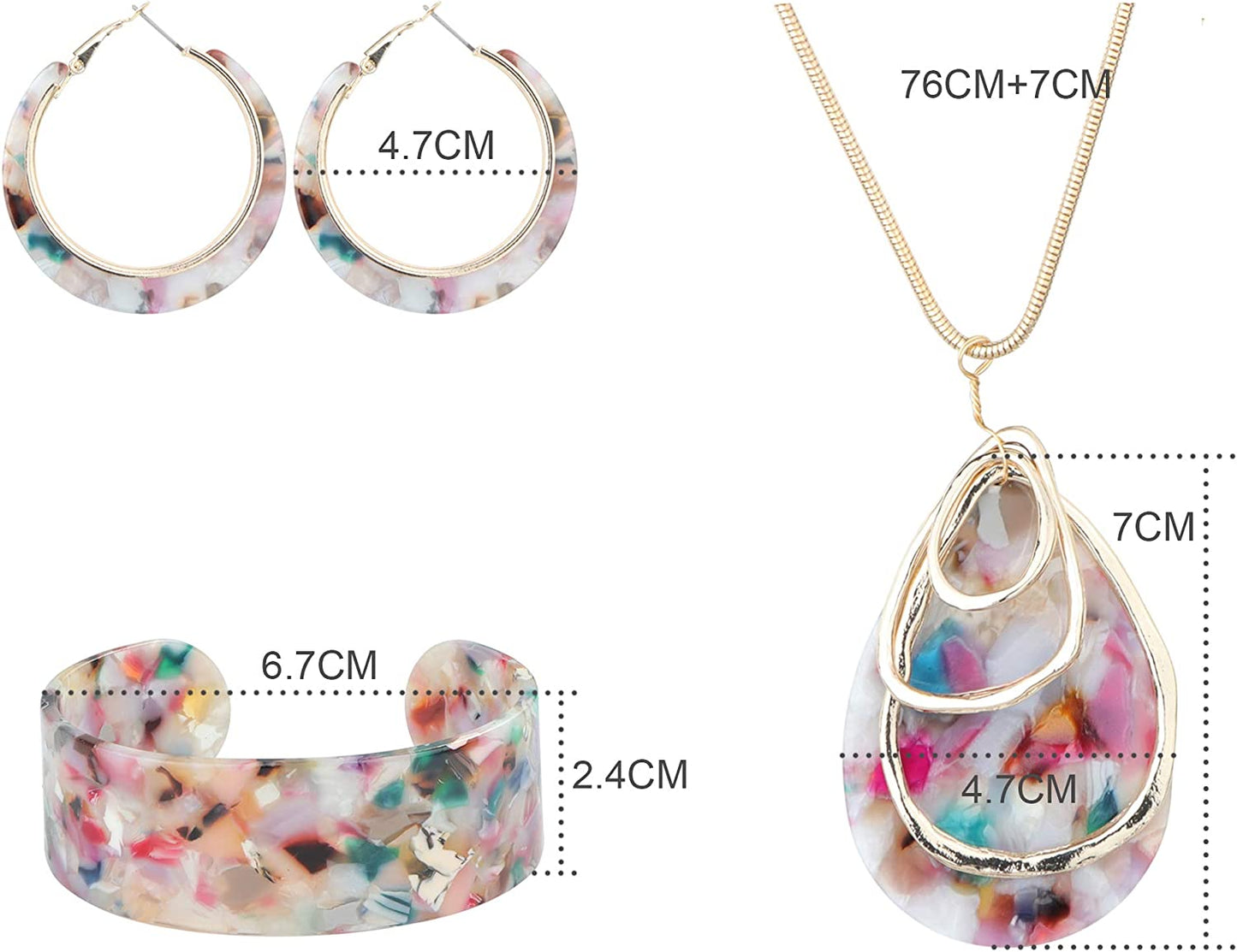 Acrylic Jewelry Set for Women Statement Boho Resin Earrings Necklace Bracelet, Floral