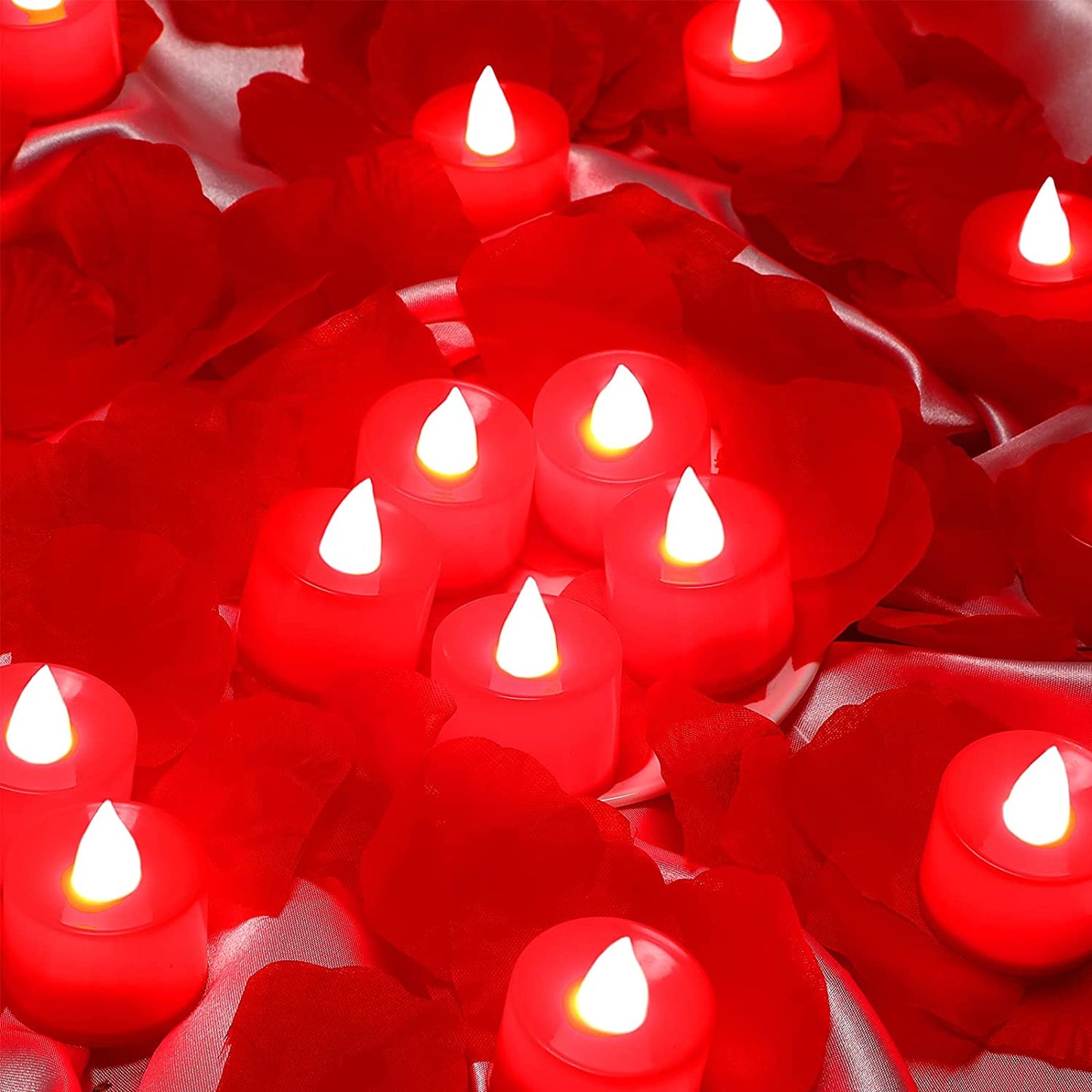 600 Pieces Valentine's Day Artificial Rose Petals w/ 12 Pieces LED Tea Lights Candle (Red Light)