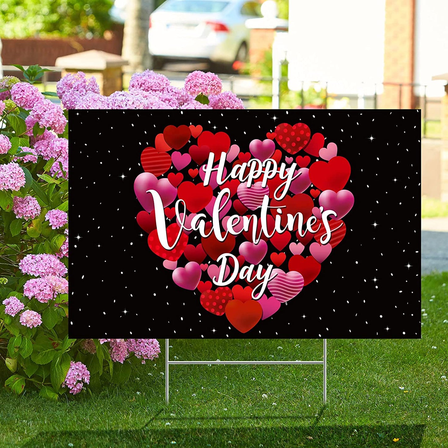 Valentine's Day Party Yard Sign Happy Valentine's Day Conversation Hearts w/ Stakes