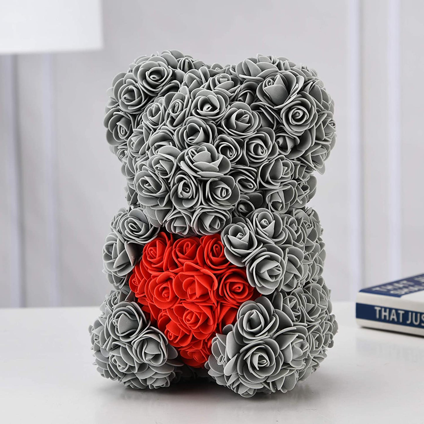 Rose Bear --Over 250+ Flowers on Every Rose Teddy Bear (gray, 10inch) (Gray)