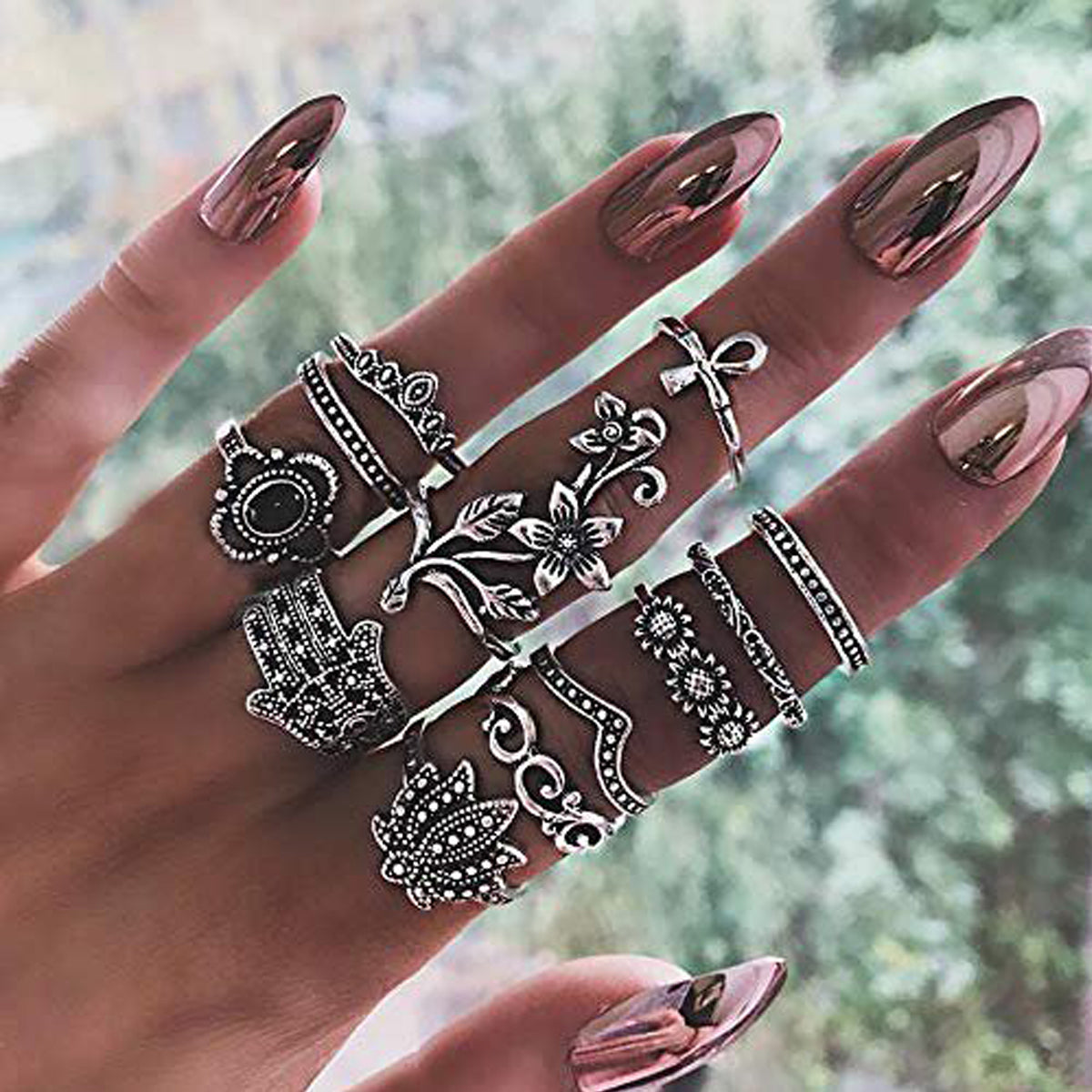 Vintage Silver Knuckle Rings 62pcs Stackable Joint Finger Rings for Women Bohemian Midi Rings