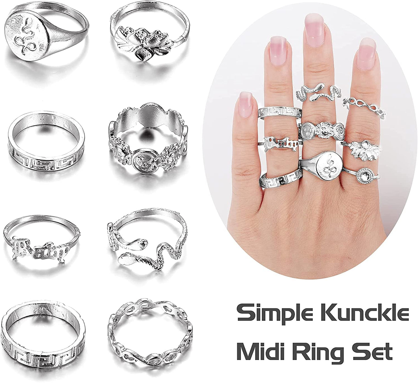 72Pcs Vintage Knuckle Joint Stackable Midi FingerRings Set