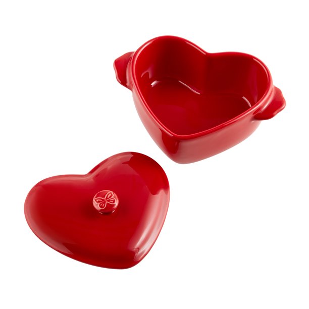 3 Red Mini Heart, Ceramic Baking Dish with Lid, 6.45"