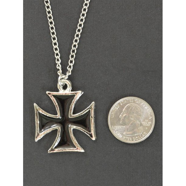 Cross Black Enamel on Silver Finish Pewter Cosplay Pendant Necklace for Men/Women