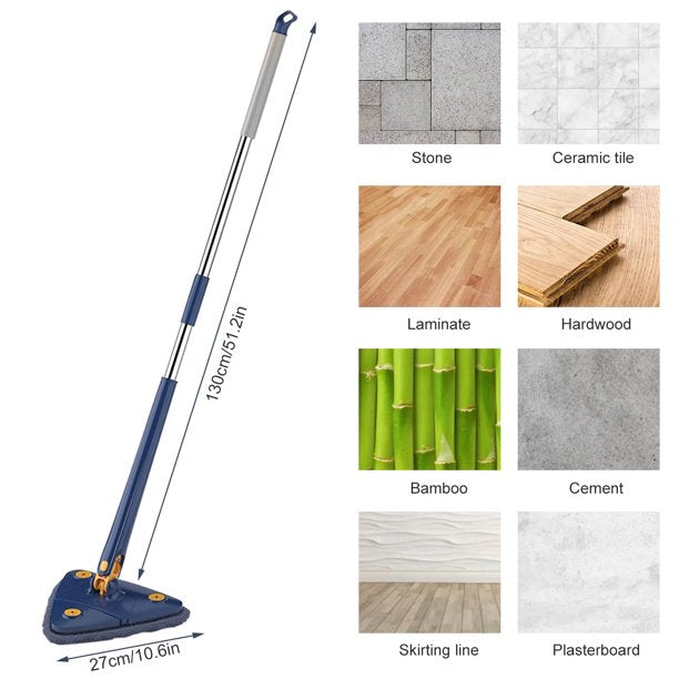 Cleaning Mop,360 Degrees Rotatable Extendable 51Inch Triangle Automatic Water Squeezing