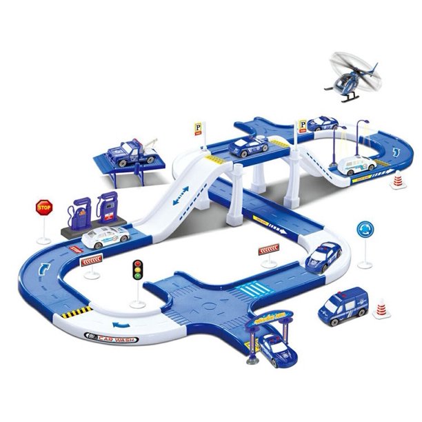 Police City Track Vehicle Toy Playset With Garage Car Wash and More to Kids