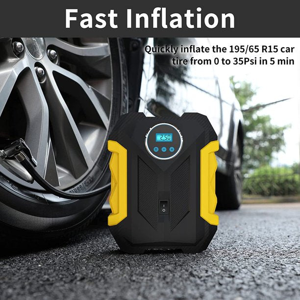 Portable Car Air Pump with Digital Pressure Gauge, 12V 150 PSI Cordless, Bright LED Light