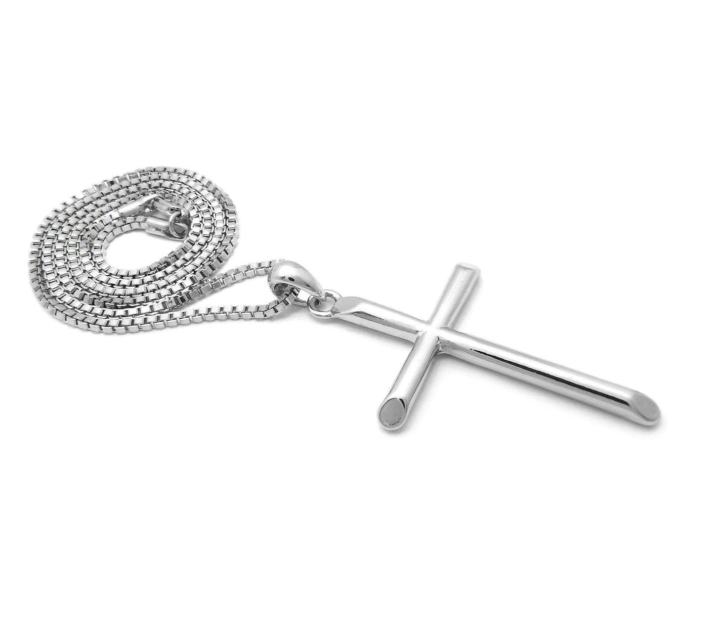 Cross Pendant w/ Box Chain Fashion Necklace for Men & Women