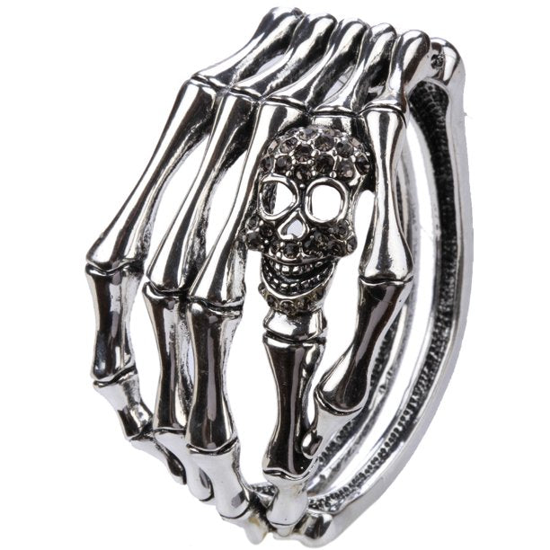 Skull Skeleton Hand Hinged Bangle Bracelet for Women Fit Wrist Circumference 6.5 to 7.5 inch - Gray