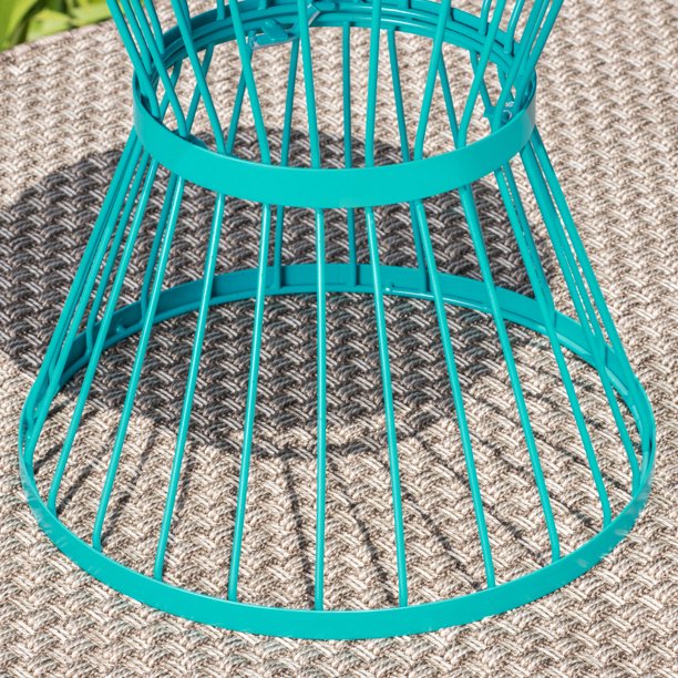 Outdoor 16 Inch Iron Side Table, Matte Teal