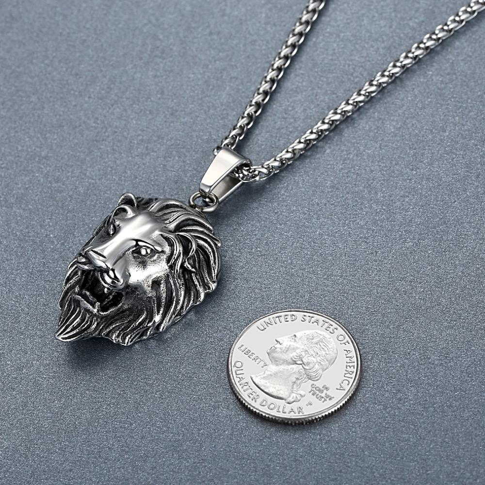 Men's Stainless Steel Lion Biker Pendant Necklace