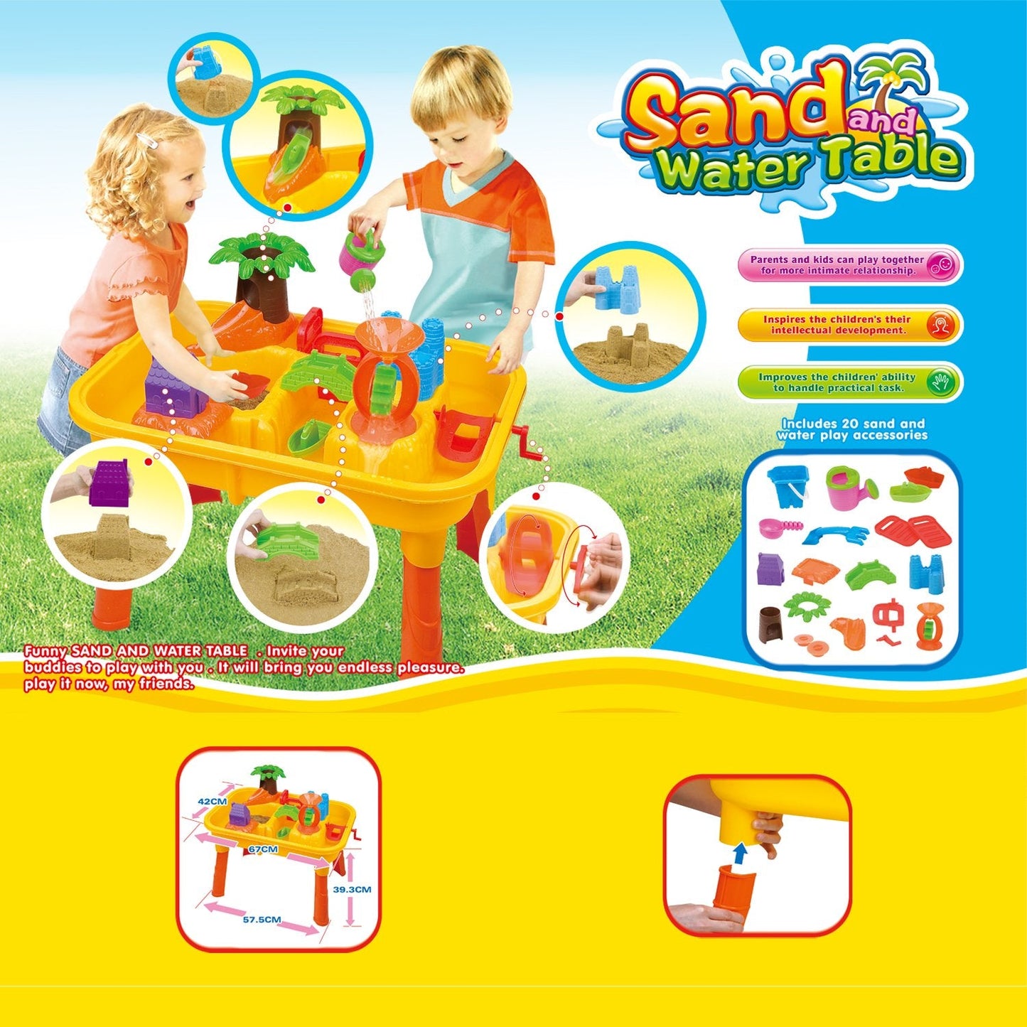 Kids Play Sand & Water Table 2 in 1 Summer Beach Toys