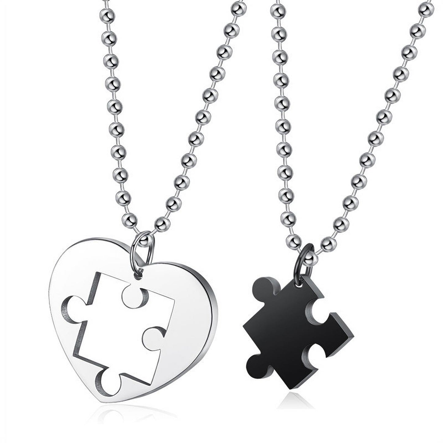 2 Stainless Steel Love Heart Puzzle Matching Pendant  Necklace for Couples- Black