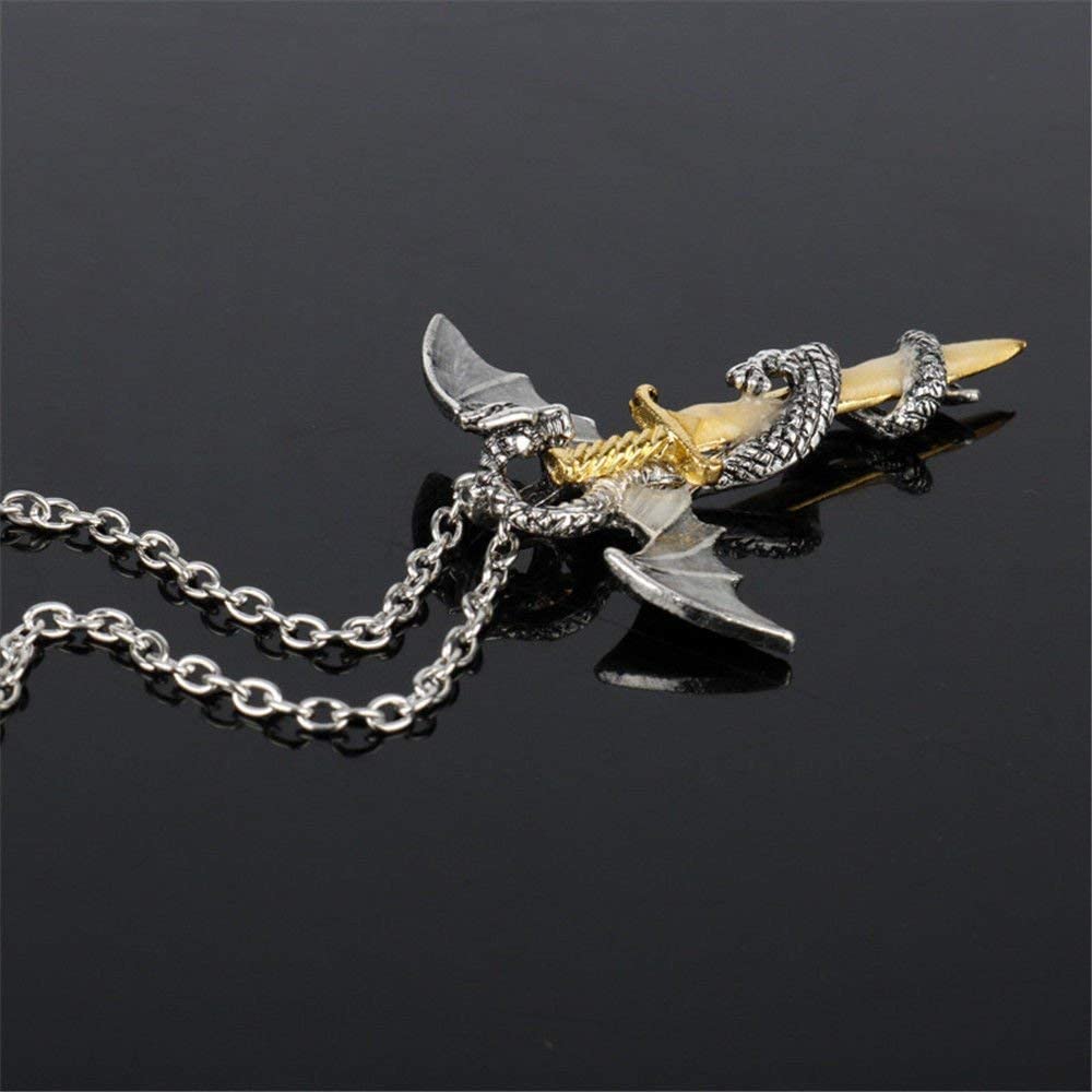 Glow in The Dark Dragon Sword Necklace Luminous Pendant Punk