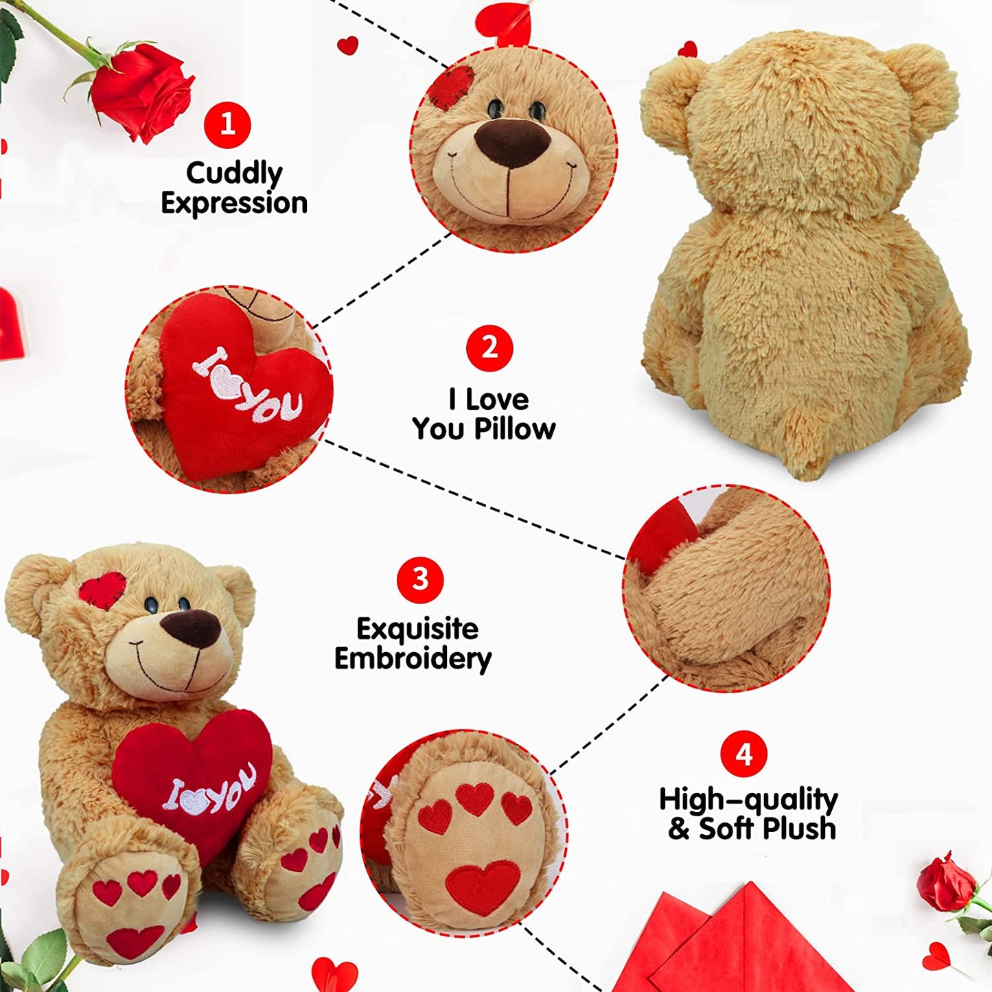 I Love You Teddy Bear, 10" Plush Stuffed Bear w/ Red Heart for Valentines Day Gift