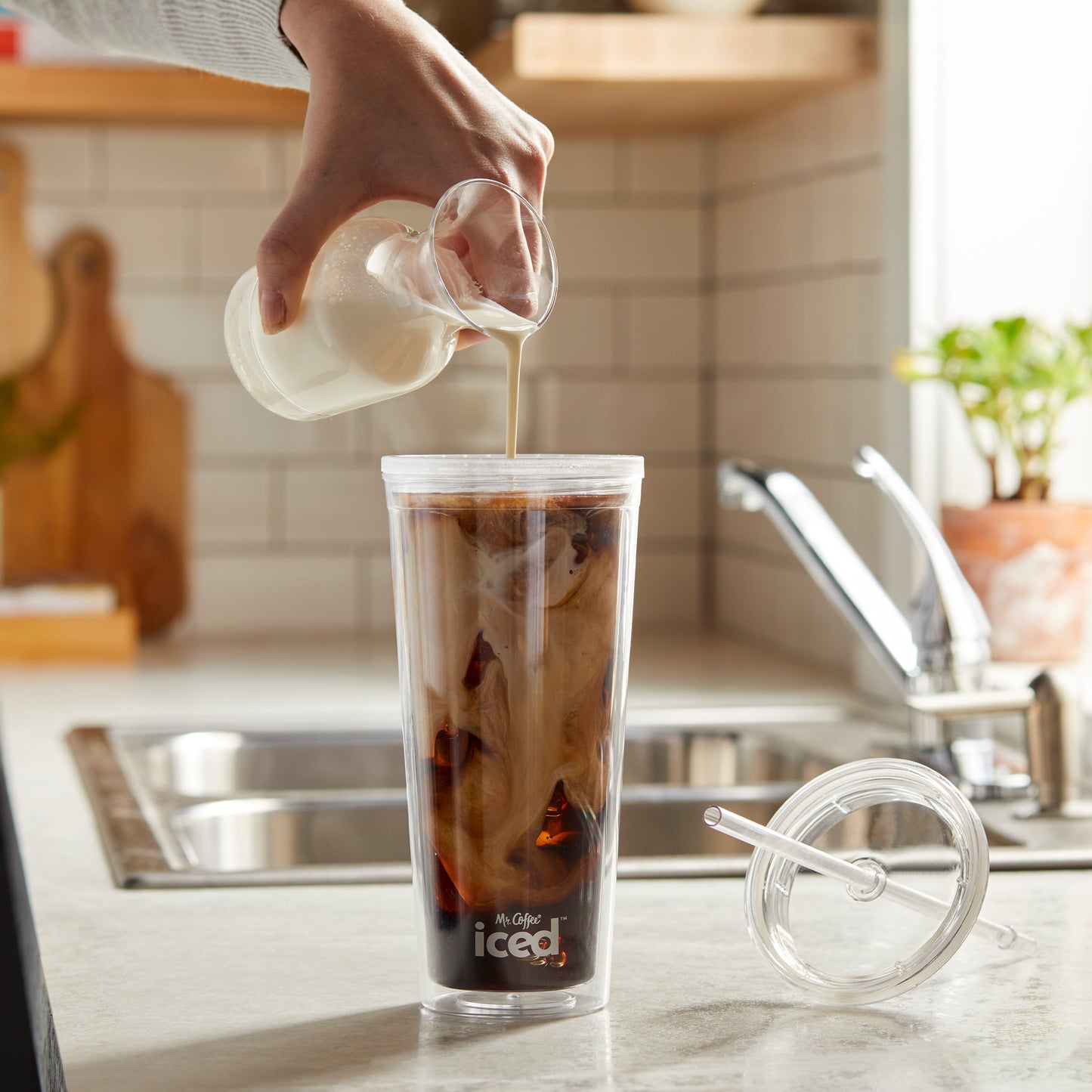 Iced Coffee Maker with Reusable Tumbler and Coffee Filter, Burgundy