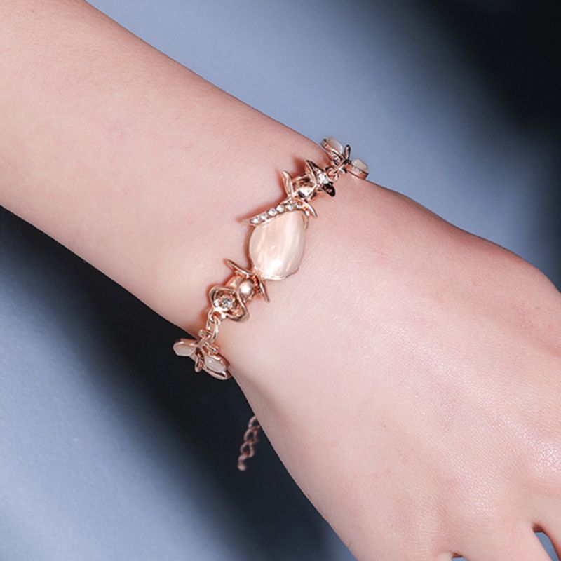 Pink Flash Opal Leaf Rose Bracelet for Women