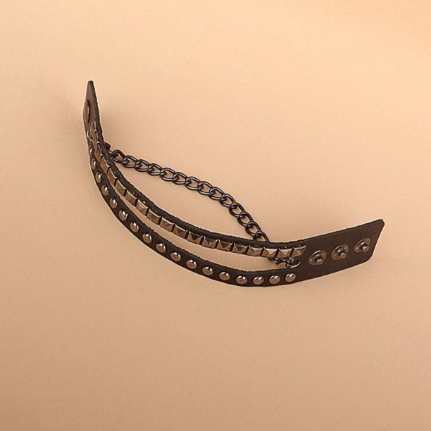 Goth Punk Bracelet Leather Spike Stud Wristband Multilayer Chain Rivets Bracelet