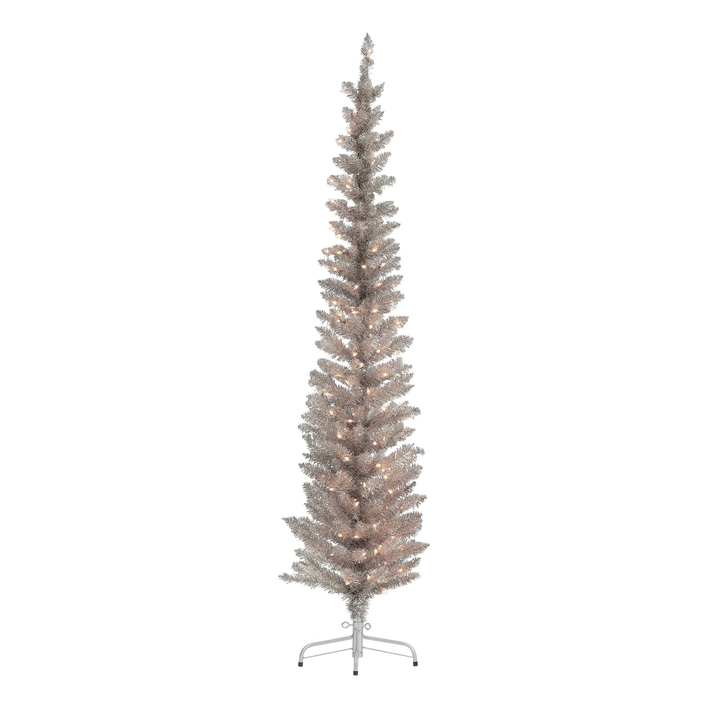 6ft Pre-Lit Rose Gold Tinsel Christmas Tree