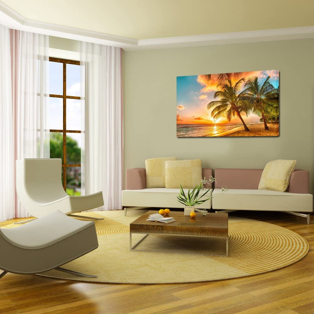 Arts Canvas Print for Home Decoration - Sunset Seascape Coco Beach Modern Painting Framed and Ready to Hang 20''x30''