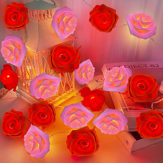 7Ft 20 Led Valentines Rose Lights, Red Pink Rose Fairy Lights (Warm White)