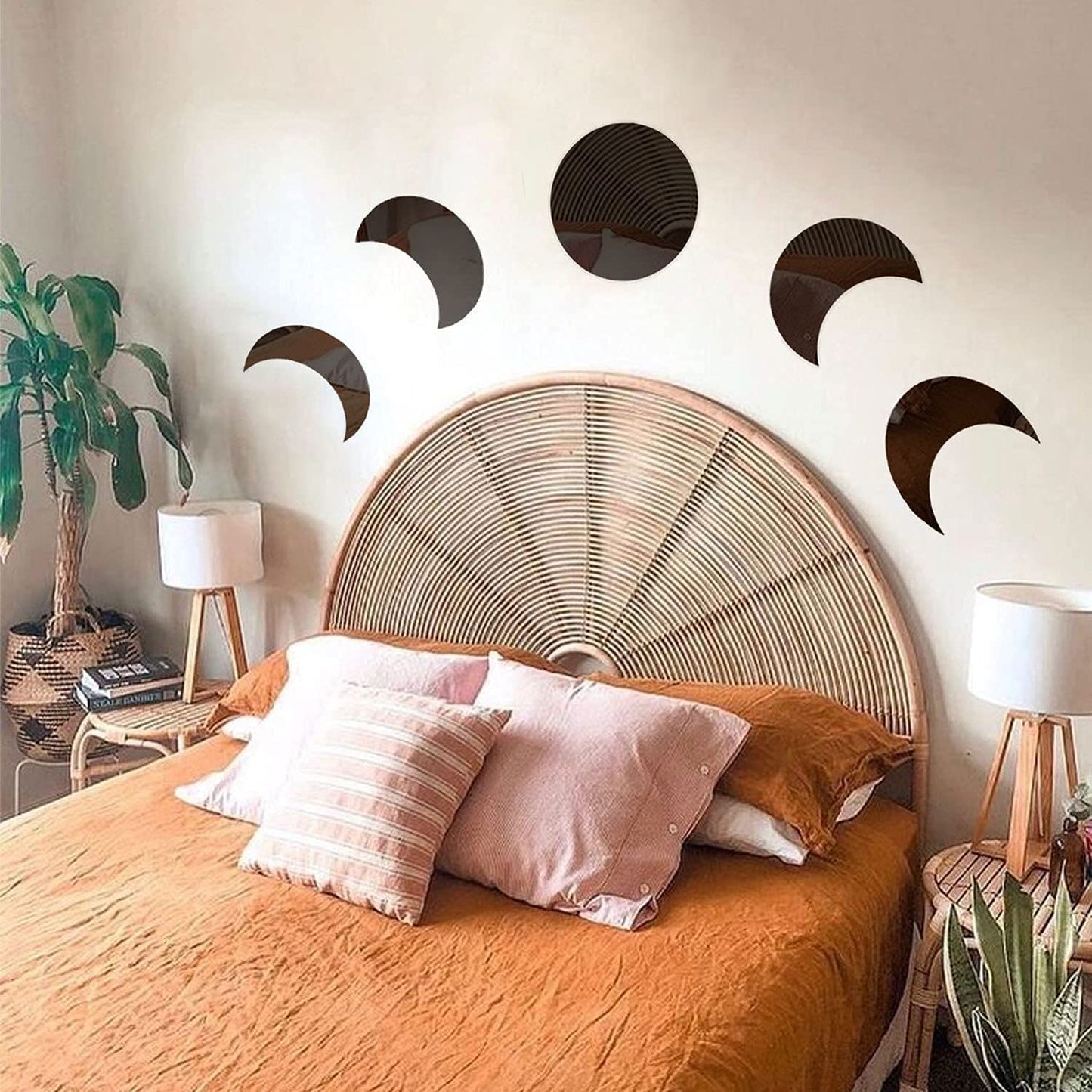 Moon Phases Mirror Set Boho Decor Halloween Scandinavian Natrual Black Wall Decoration