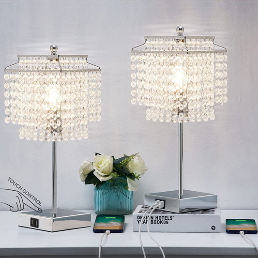 Set of 2 Silver Touch Control Crystal Table Lamp