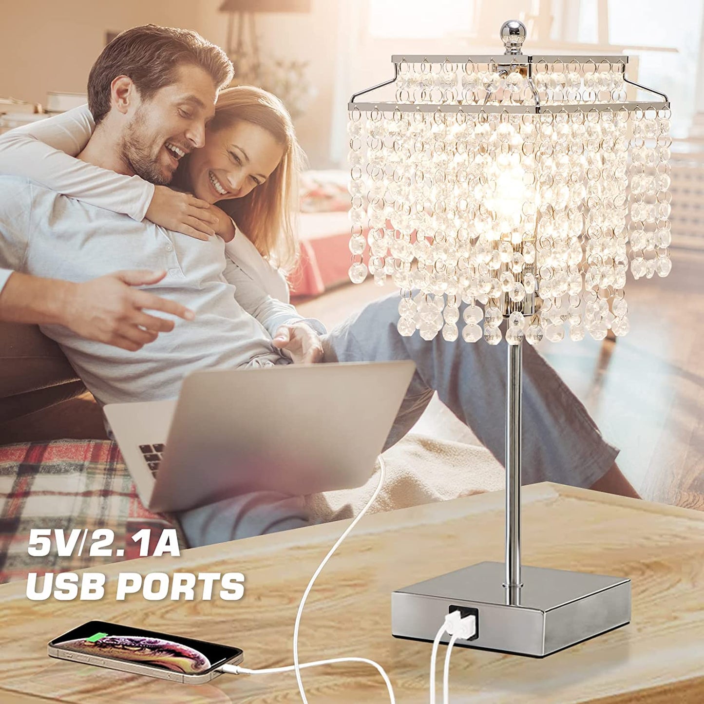 Silver Crystal Table Lamp w/ Touch Control