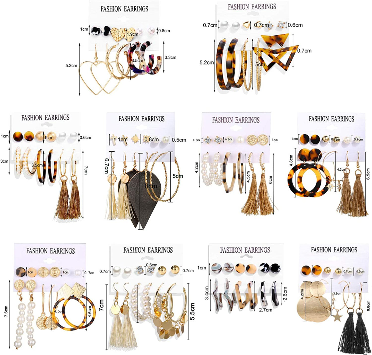 60 Pairs Fashion Earrings with Leopard Hoop Stud Jacket Earrings, Tassel Dangling