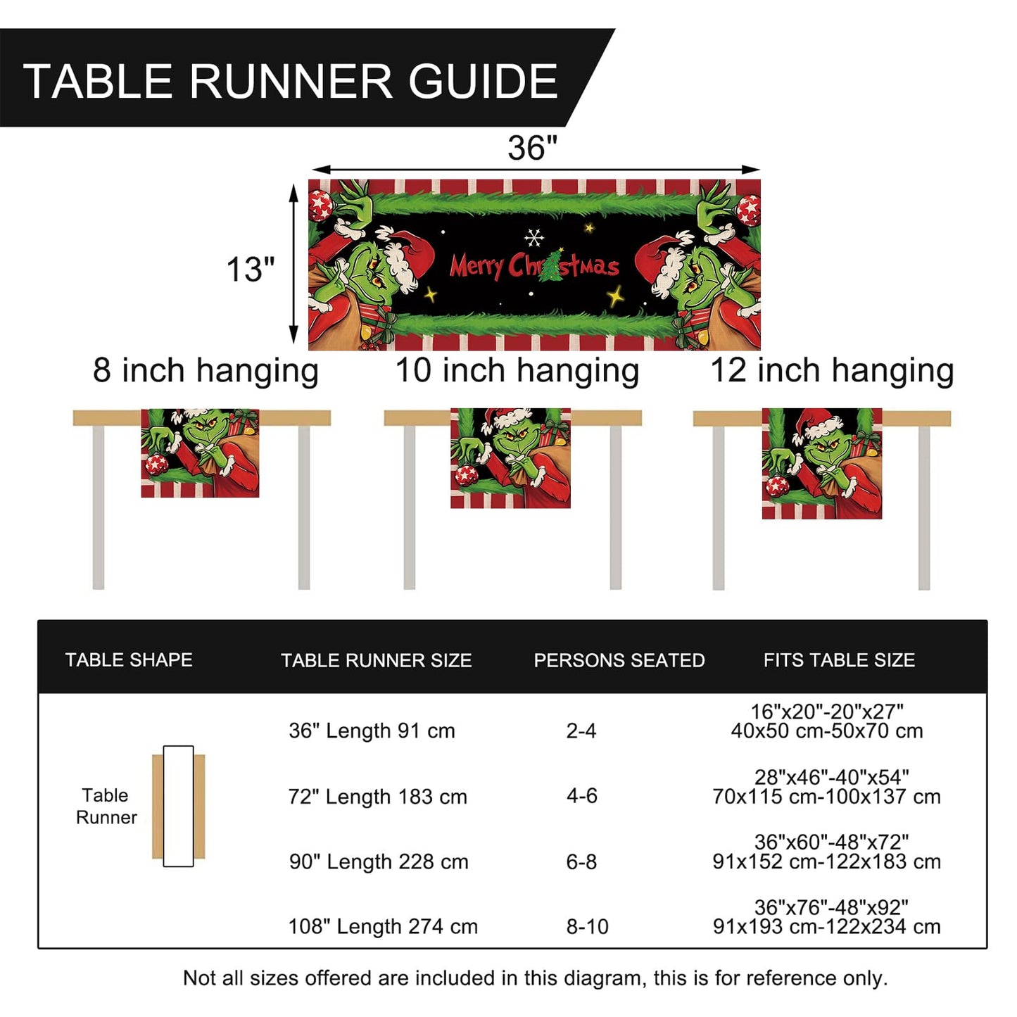 Table Runner, Xmas Tree Gifts Red White Stripes Green Kitchen Dining Table Decor, Funny Holiday