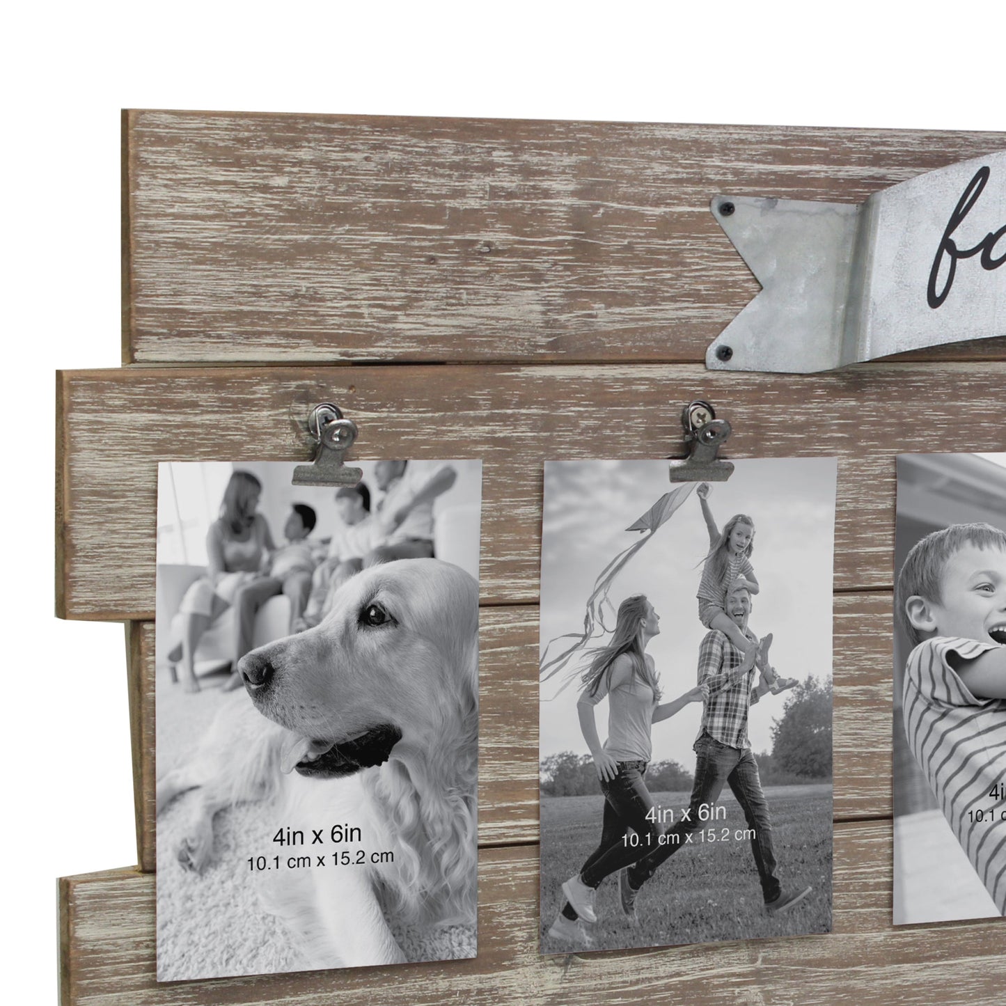 Rustic Wooden Family Collage Photo Frame w/ Clips