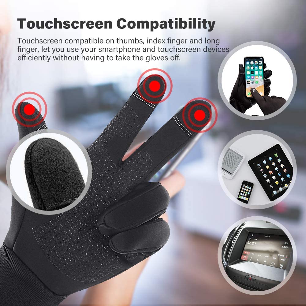 Thermal Black Warm Gloves for Men Women Waterproof Touchscreen Non-Slip Freezer, Large