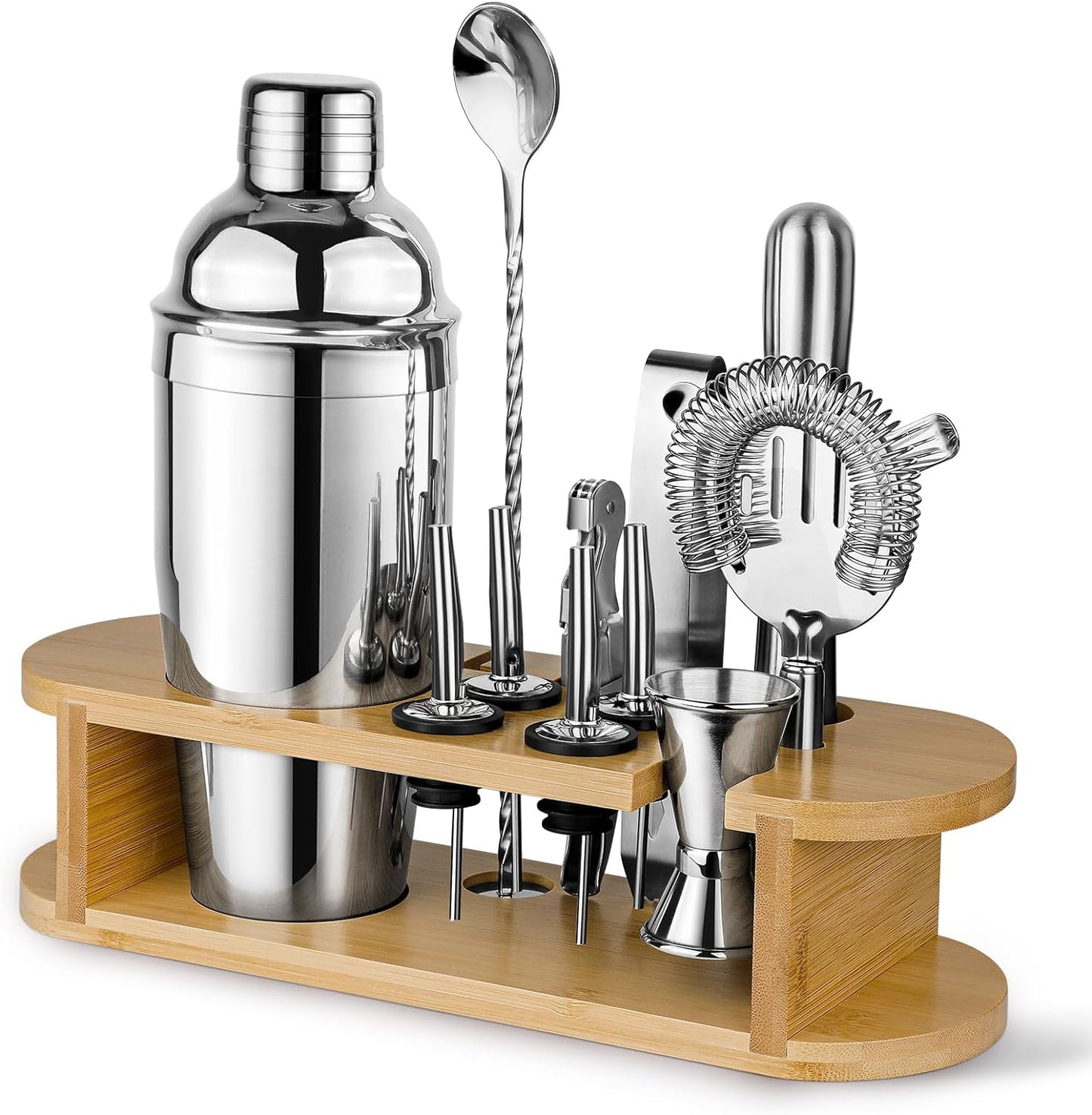 Cocktail Shaker Set Bartender Kit with Stand, 12-Piece Stainless Steel Bar Tools Set with All Essential Bar Accessories, Home Essentials Drink Mixer Set with Martini Shaker Jigger Muddler Strainer