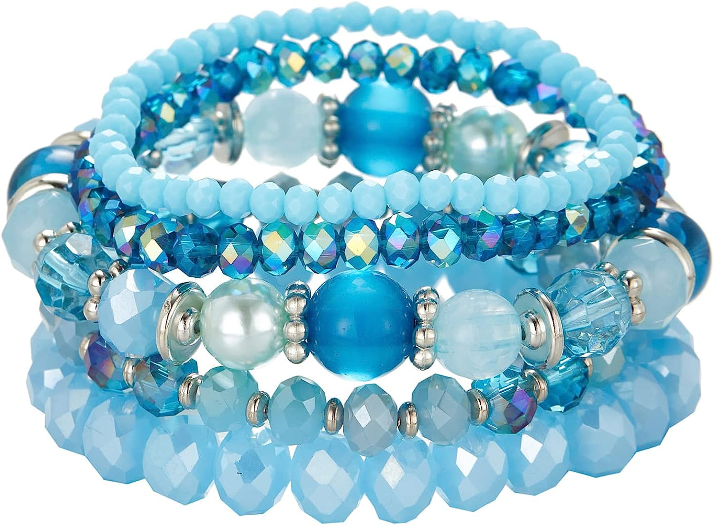 Blue Beaded Boho Stretch Bracelet Colorful Stackable Crystal Beads Bracelets