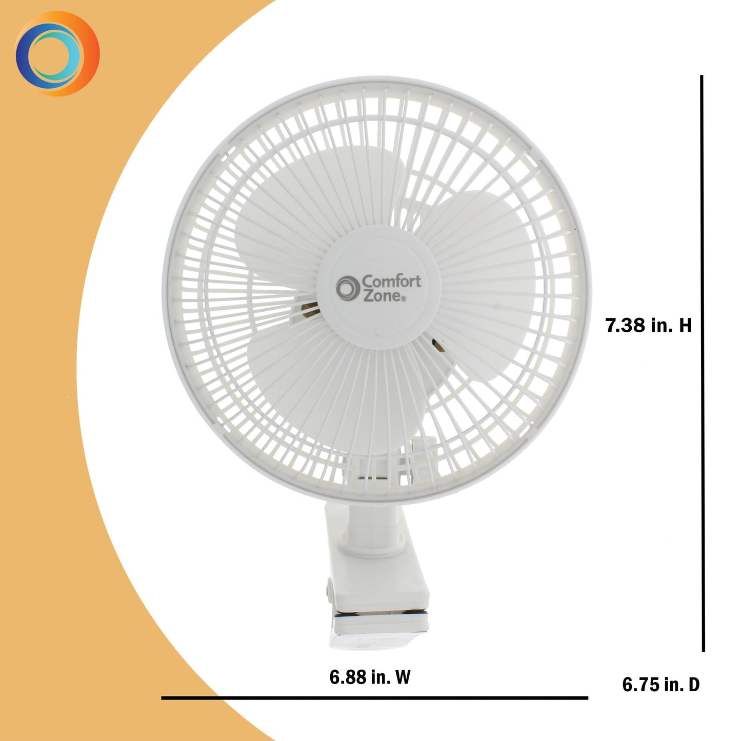 6" 2-Speed Portable, Desk Fan W/Clip, Adjustable Tilt, Rotates 360, White