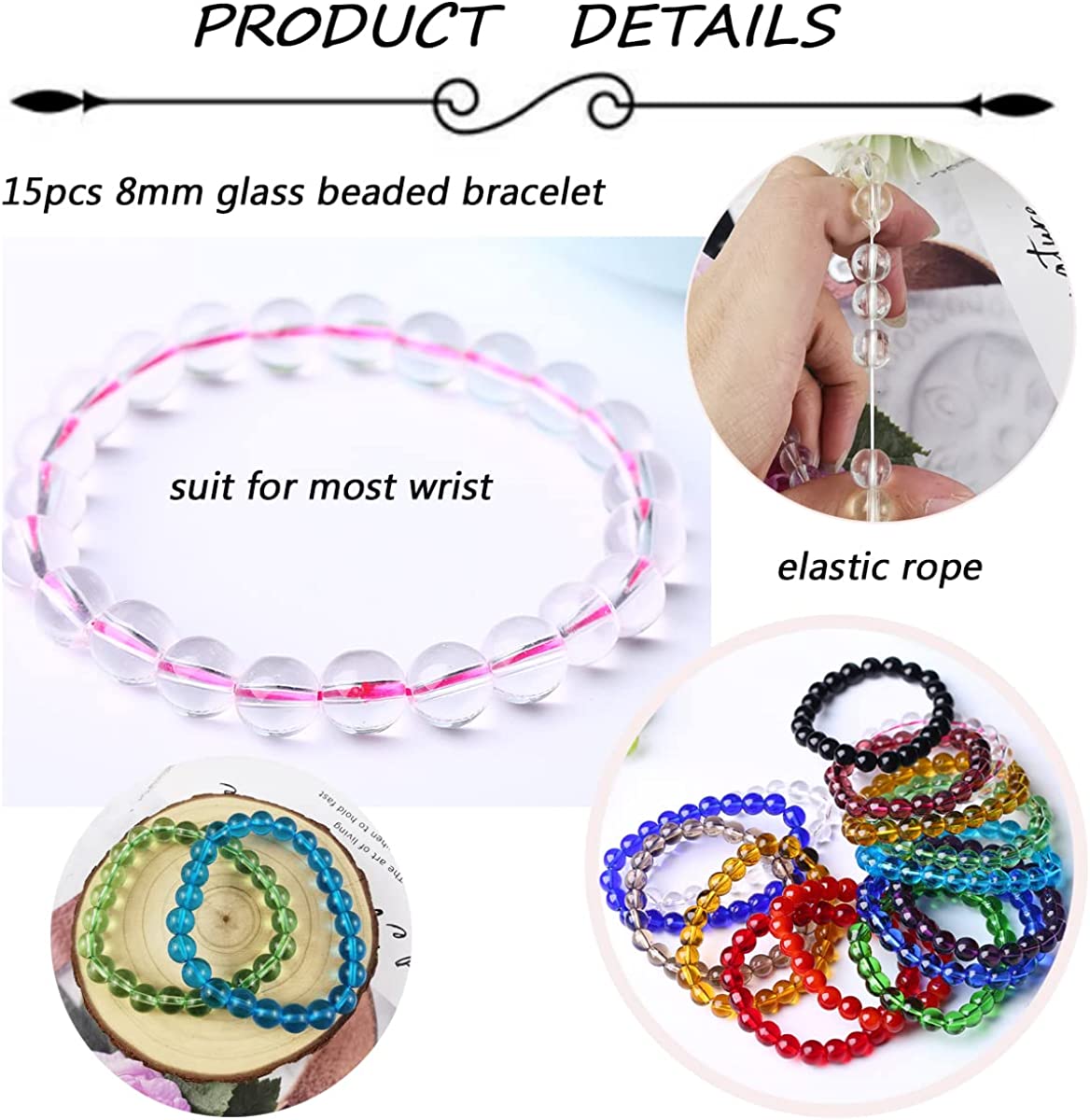 15Pcs 8mm Beaded Stretch Bracelet Handmade Round Glass Bracelet for Women Multicolor Matte Beads Elastic