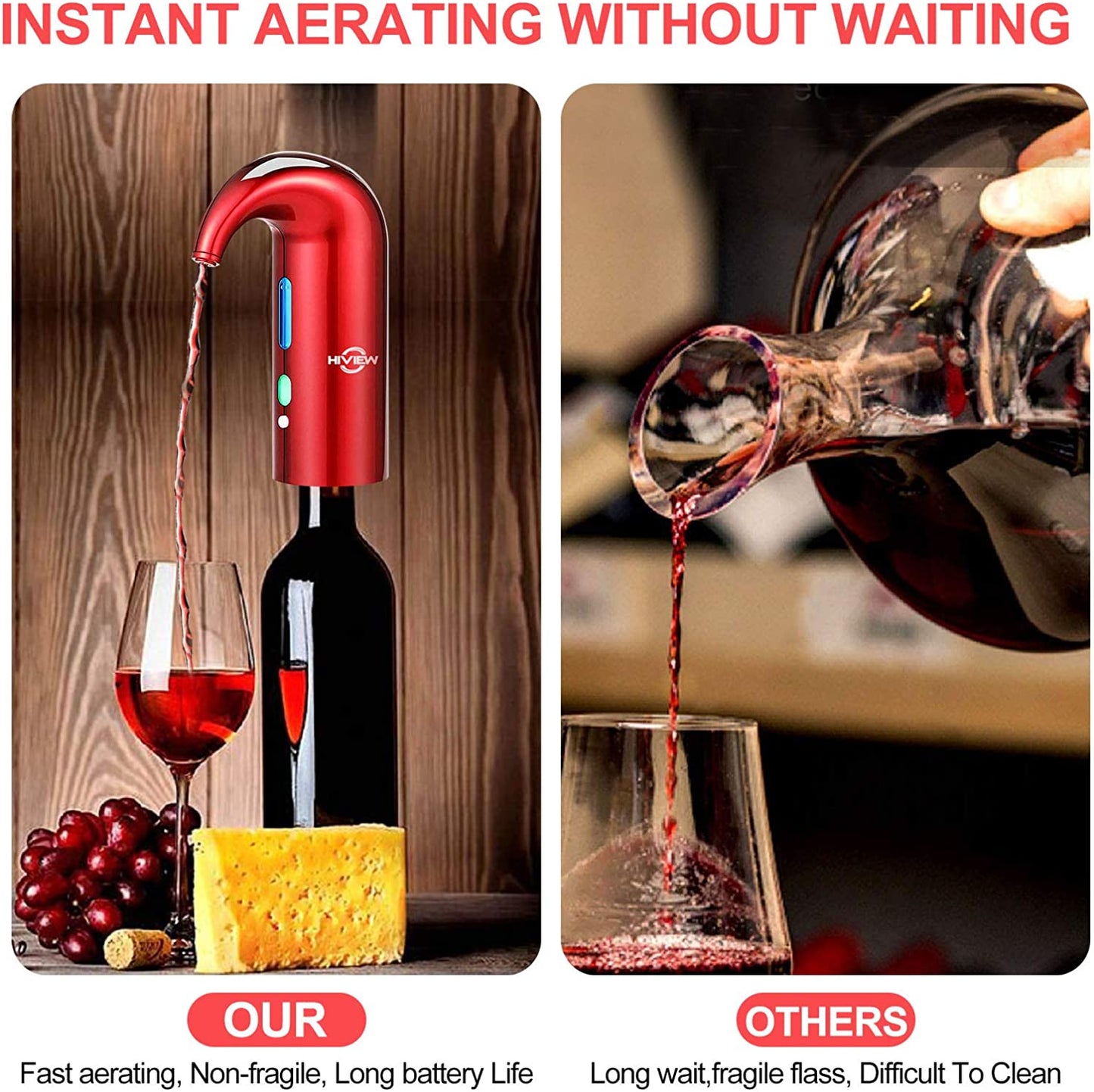 Electric Wine Aerator, Wine Dispenser, Aeration & Decanter Wine Pourer, Red