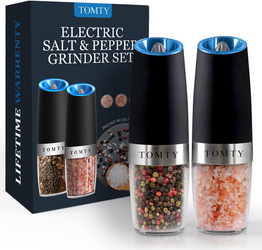 Gravity Electric Salt and Pepper Grinder Set Gifts for Women Who Have Everything Grilling Men White Elephant Kitchen Gadgets Housewarming Holiday Cooking Adults Idea Battery Operated Shakers Automatic