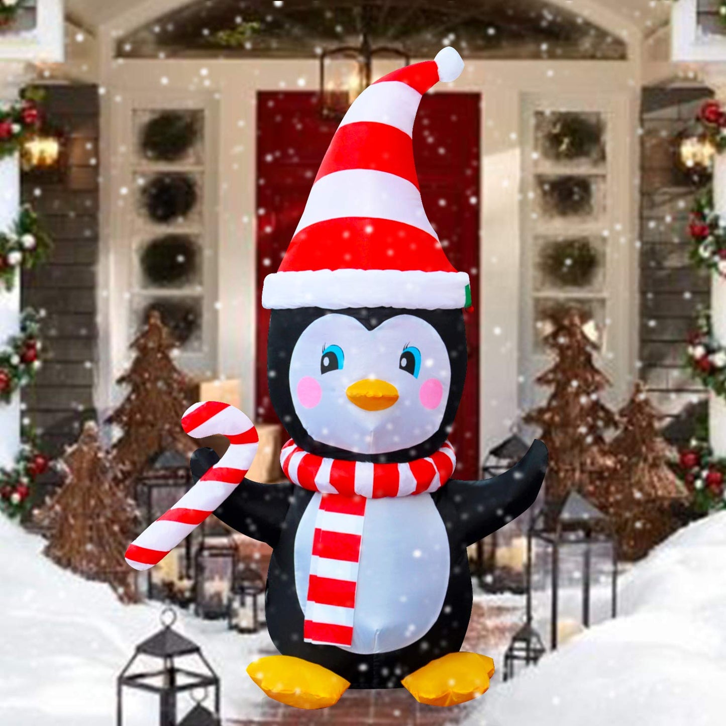 4 Ft LED Light Up Inflatable Christmas Penguin with Scarf & Candy Decoration for Yard Lawn Garden Home Party