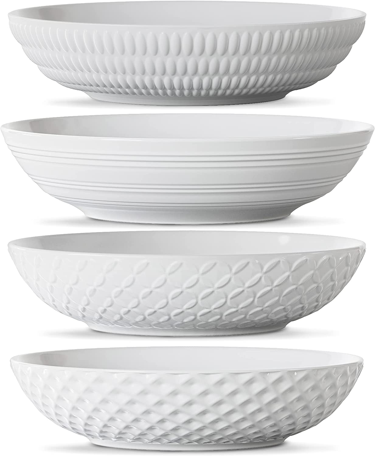 Premium Porcelain White Dinner Bowls [Set of 4]- 34oz -Textured White