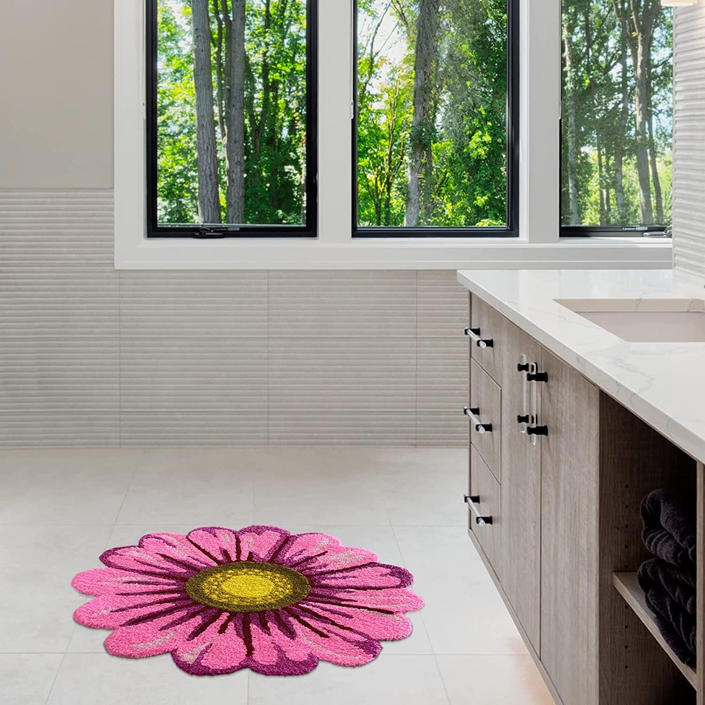 Sunflower Rug for Kitchen Bathroom Bedroom Living Room - Hand Woven Round Flower, Pink